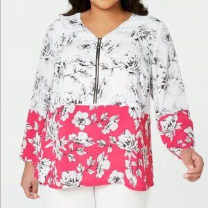 Alfani women plus size 3X half zip sketch peony top blouse long sleeve floral